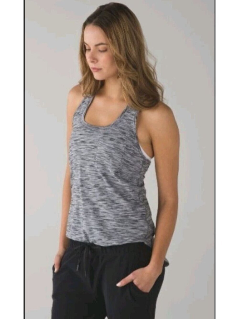 Lululemon Racerback Space Dye Tank With Pocket Workout Yoga Casual Size 8 Gray